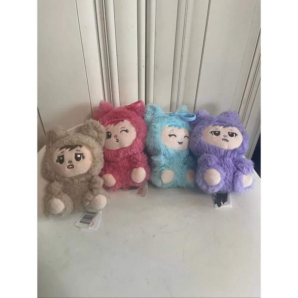 NWOT La Babies Sparkle Monster Plush Clip-On Glitter Keychain Toy Set of 4
